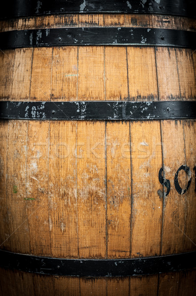 Stock photo: Detail of wooden barrel with metal hoops.