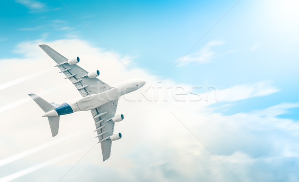 飛機 飛行 藍色 多雲 天空 高 商業照片 © kyolshin
