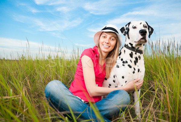 young woman with her dog pet Stock photo © kyolshin