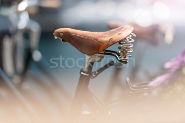 Bicycle saddle close up in street of Alesund Stock photo © kyolshin