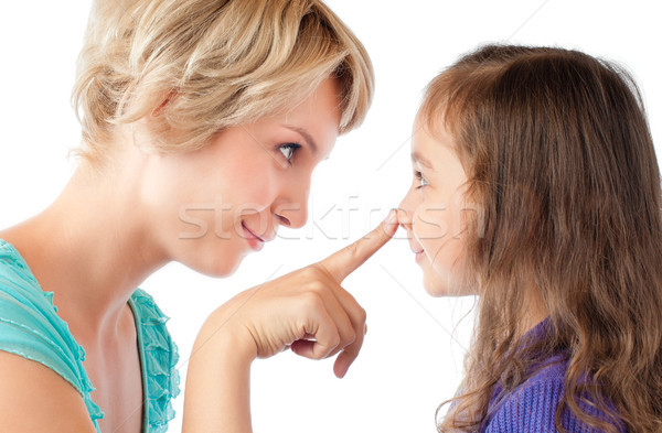 Finger Mutter Nase Tochter schönen glücklich Stock foto © kyolshin