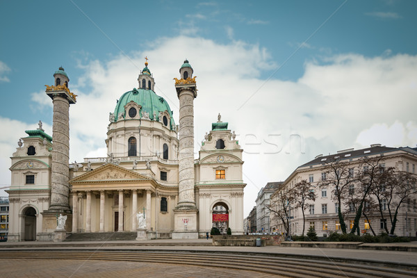 巴洛克 教會 維也納 奧地利 藍色 多雲 商業照片 © kyolshin