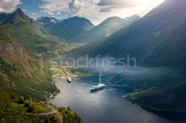 Cruise ships in waters of fiord, Norway, Europe Stock photo © kyolshin