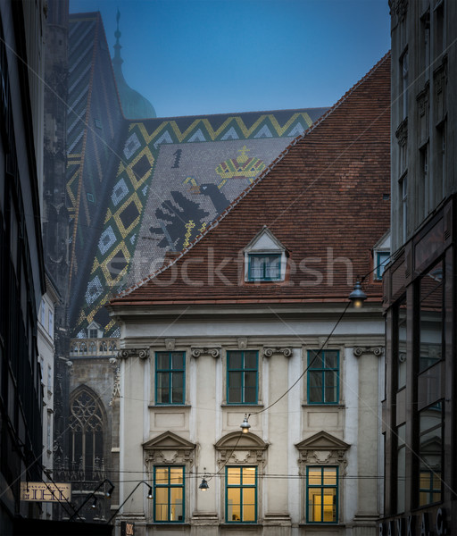 Stock photo: Old town house and Stephansdom roof in Vienna.