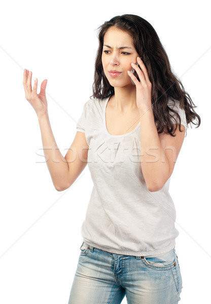 Frustrado mulher jovem telefone belo escuro Foto stock © kyolshin