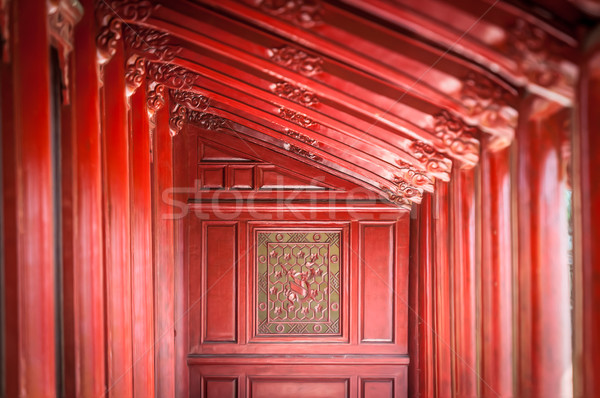 Rood houten hal citadel Vietnam asia Stockfoto © kyolshin