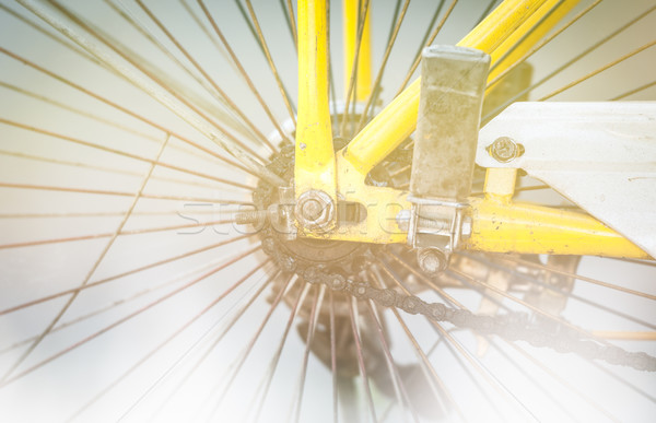 Detail of grungy bicycle: wheel and chain. Stock photo © kyolshin