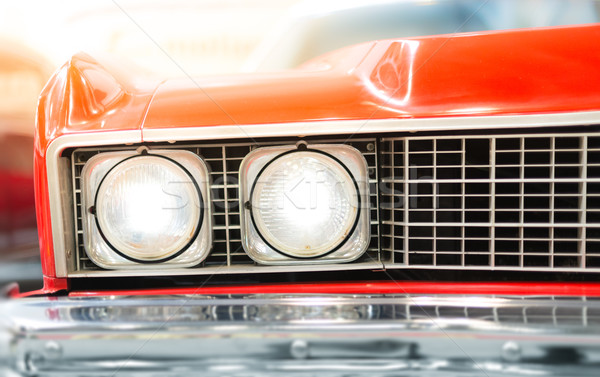 Close Up of Headlight of Red Classic Car Stock photo © kyolshin