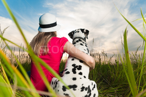 young woman with her dog pet Stock photo © kyolshin