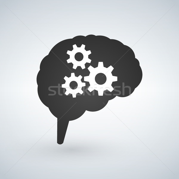 Business concept vector illustration of a brain with cogs or gears, thinking process concept. Vector Stock photo © kyryloff