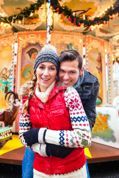 Stock foto: Paar · Weihnachten · Markt · Aufkommen · Jahreszeit · Mann