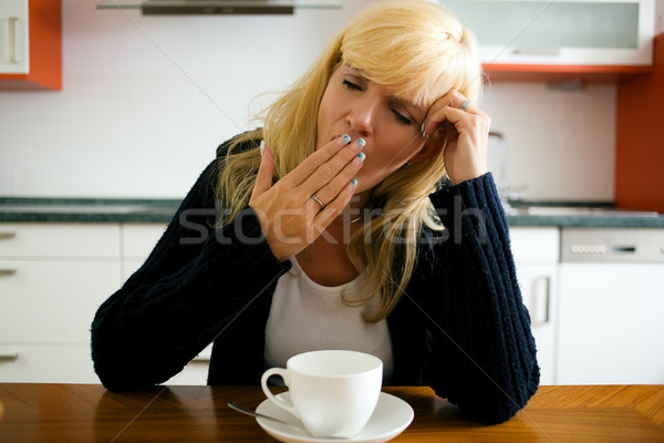 Сток-фото: устал · женщину · кружка · полный · кофе
