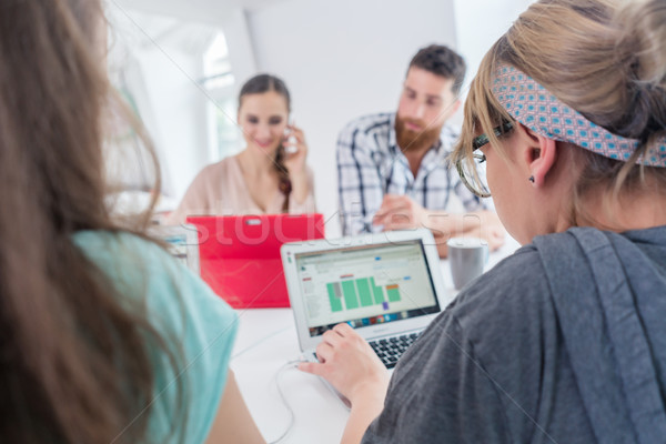 Active female entrepreneur talking on mobile at a shared desk Stock photo © Kzenon