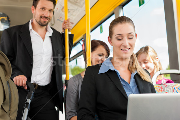 Utasok busz ingázó apa számítógép baba Stock fotó © Kzenon