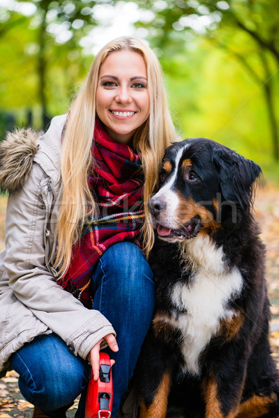 Mulher bernese mountain dog outono parque colorido Foto stock © Kzenon