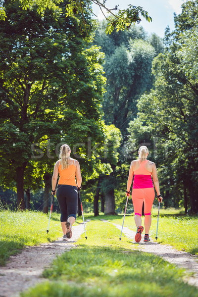 Mother and daughter doing Nordic Walking Stock photo © Kzenon