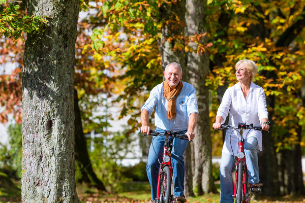 Seniors on bicycles having tour in park Stock photo © Kzenon