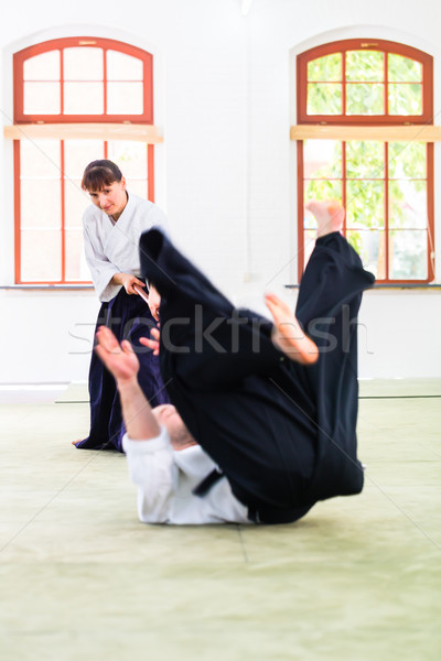 Adam kadın aikido sopa kavga kavga Stok fotoğraf © Kzenon