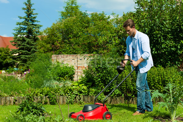 Man is mowing the lawn in summer Stock photo © Kzenon