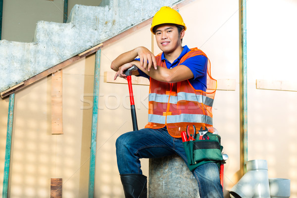 Asian indonezyjski pracownik budowlany budynku kask Zdjęcia stock © Kzenon