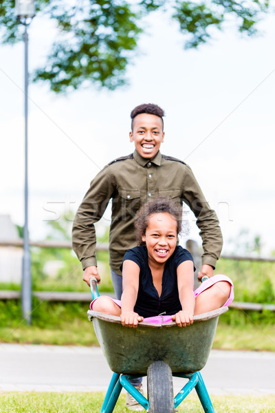 Siblings playing together in garden Stock photo © Kzenon