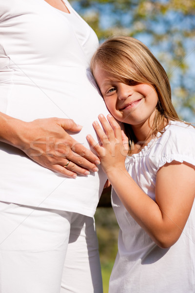 pregnancy - girl touching belly of pregnant mother Stock photo © Kzenon