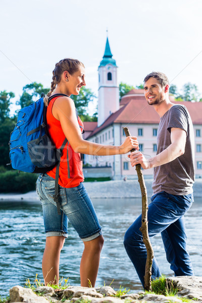 Pár kirándulás Duna kolostor turista nő Stock fotó © Kzenon
