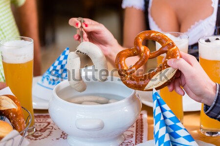 Breakfast with Bavarian white veal sausage Stock photo © Kzenon