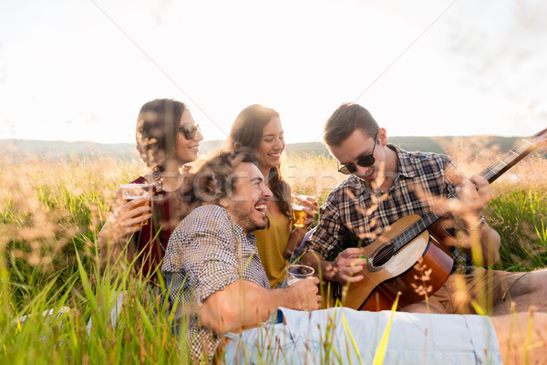 Zdjęcia stock: Młodych · ludzi · posiedzenia · wraz · trawy · gry · gitara