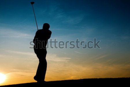 Stockfoto: Senior · mannelijke · zonsondergang · man · spelen