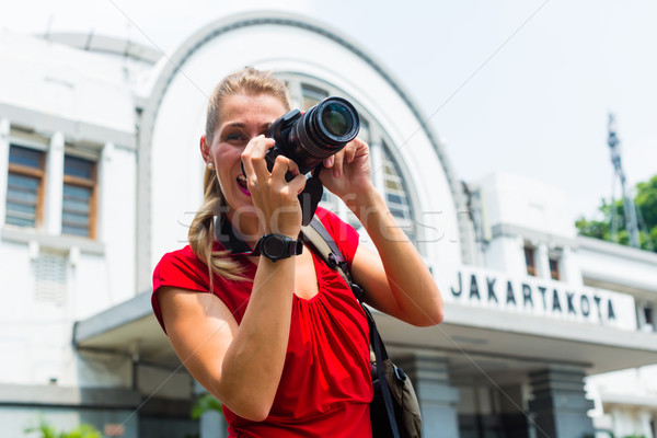 Foto stock: Turista · fotos · Jacarta · estação · de · trem · mulher