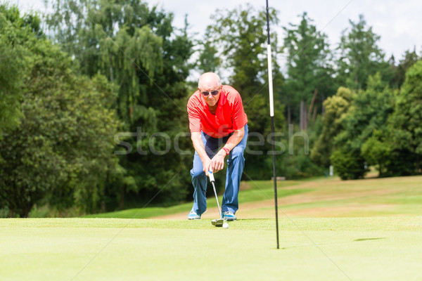 Senior golf player aiming his stroke to the hole Stock photo © Kzenon
