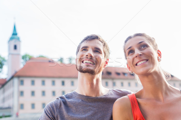Couple sightseeing at Danube Weltenburg monastery Stock photo © Kzenon