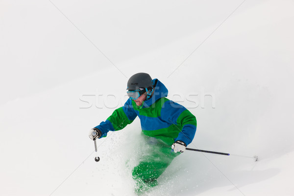 Człowiek narty narciarskie utwór piękna alpejski Zdjęcia stock © Kzenon