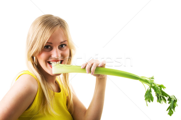 Eszik zeller étel egészséges táplálkozás szőke Stock fotó © Kzenon