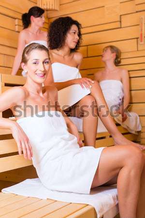 Znajomych sauna dwa kobiet witamina Zdjęcia stock © Kzenon