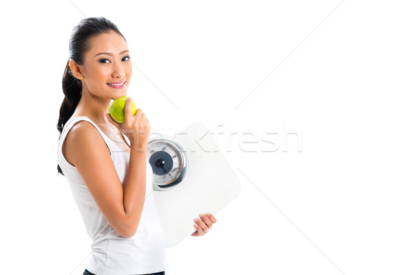 Foto stock: Asiático · mulher · perder · peso · dieta · jovem · vida