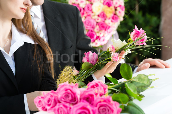 Mourning People at Funeral with coffin Stock photo © Kzenon