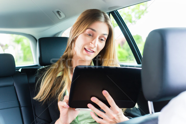 Foto stock: Mulher · táxi · nomeação · jovem · empresária