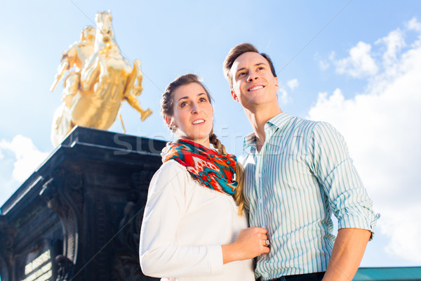 Couple in Dresden with Goldener Reiter statue Stock photo © Kzenon