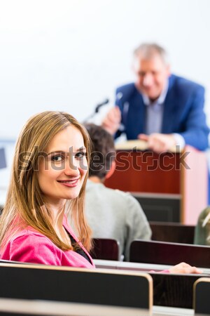 College Professor Vortrag Studenten stehen Schreibtisch Stock foto © Kzenon