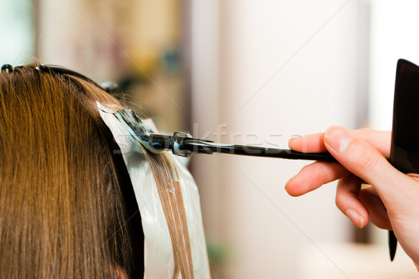 Fodrász nő új haj szín közelkép Stock fotó © Kzenon