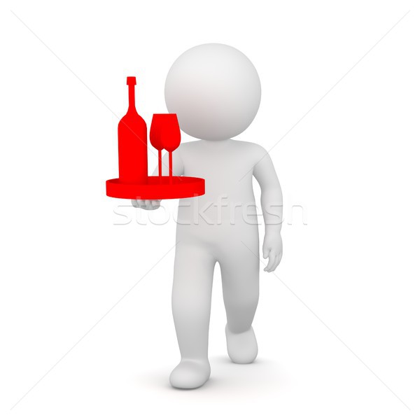 3D Rendering of a waiter bringing a bottle of wine Stock photo © Kzenon