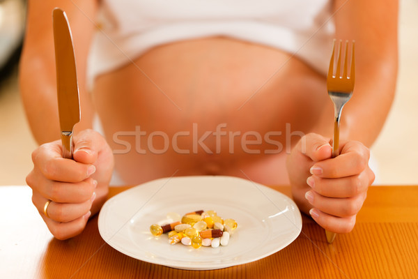 Сток-фото: беременная · женщина · пластина · полный · таблетки · капсулы · женщину