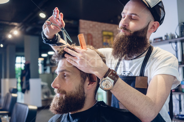 Dedicated hairstylist using scissors and comb Stock photo © Kzenon