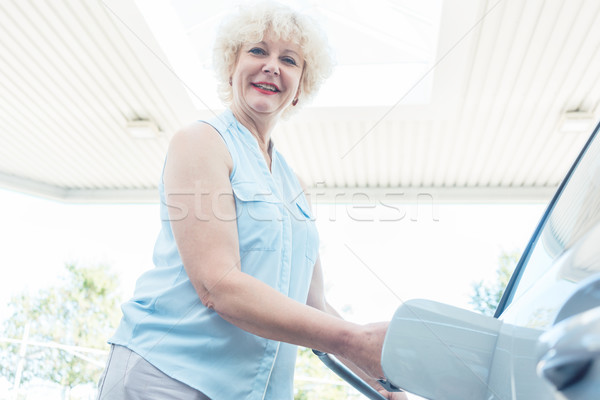 Close-up of the hand of a senior female driver holding the gas dispenser Stock photo © Kzenon