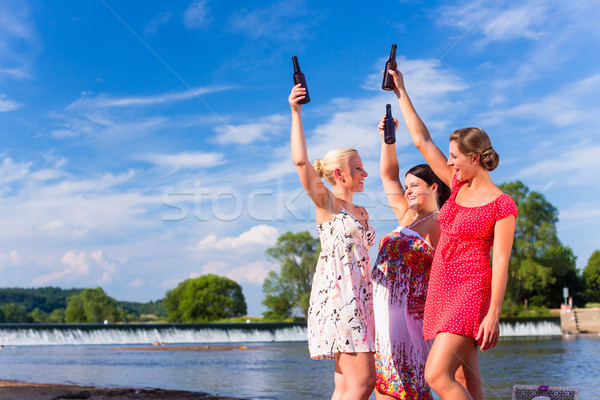 Friends clinking and saying Cheers at river beach Stock photo © Kzenon