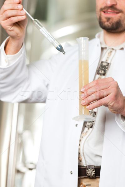 Stock photo: Beer brewer in his brewery examining
