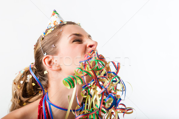 Nő unalmas születésnapi buli kevesebb mosoly buli Stock fotó © Kzenon