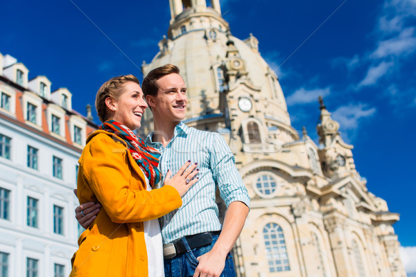 Tourism - couple at Frauenkirche in Dresden Stock photo © Kzenon
